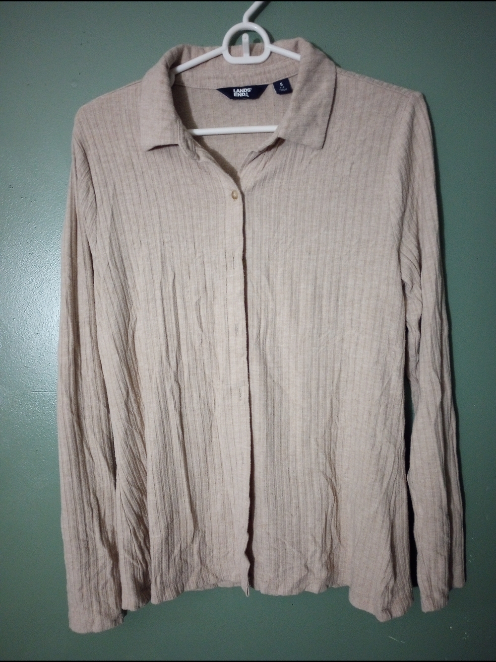 Lands' End Lightweight Button-Front Shirt Jacket in Beige